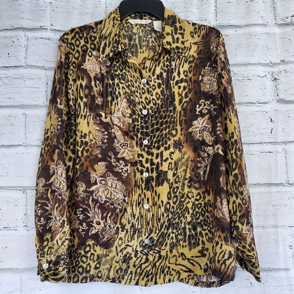 French laundry leopard print button up blouse